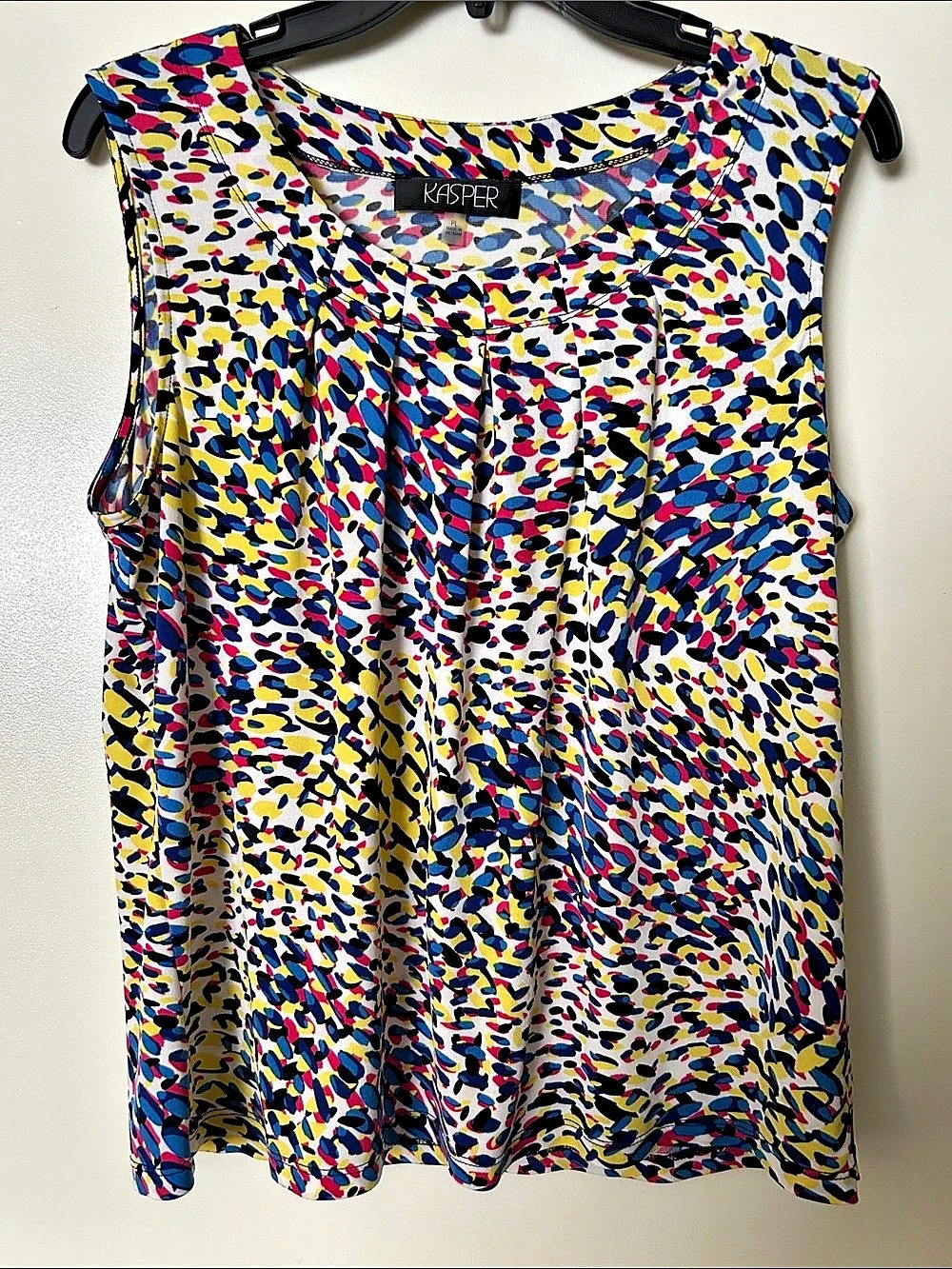 KASPER Abstract Sleeveless Blouse White & Blue Petite Large
